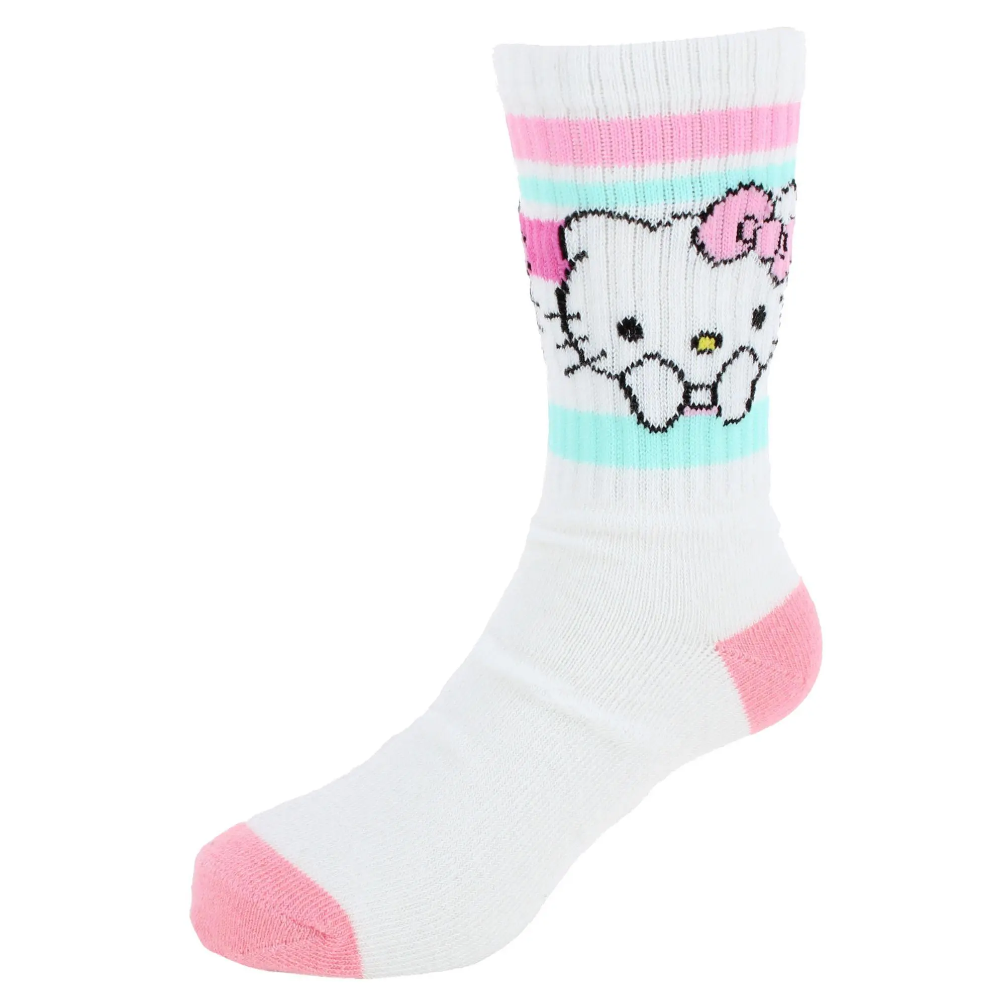 Textiel Trade Girl's Sanrio Hello Kitty Ribbed Athletic Socks (2 Pair), Crew Socks