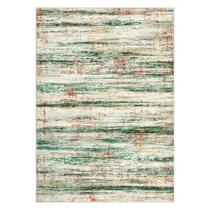 5 x 7 ft Polyester Green Rectangular Living Room Bedroom Dining Room Stripped Lines Print Modern Abstract Machine Washable Area Rug