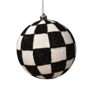 8'' Checkered Glitter Ball Ornament - Black/White Decor Hanging luxury christmastree
