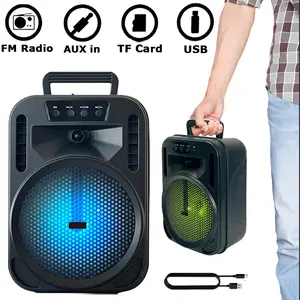 Portable Bluetooth Speaker with 6.5''  Subwoofer Heavy Bass Wireless Outdoor Speaker FM Radio LED Colorful Lights Stereo Sound for Home Party Travel