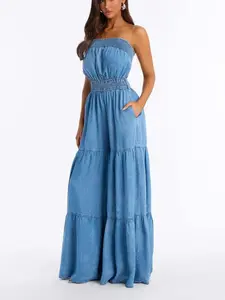 Denim Cutie Strapless Wide Leg Jumpsuit - Medium Wash