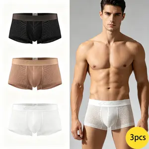 Men's 3-Pack Mesh Boxer Briefs, breathable see-through underwear for daily wear. These lightweight, quick-drying mesh boxer briefs keep you cool all day, with a sleek fit and comfortable elastic waistband. Perfect for gym, summer or casual use.