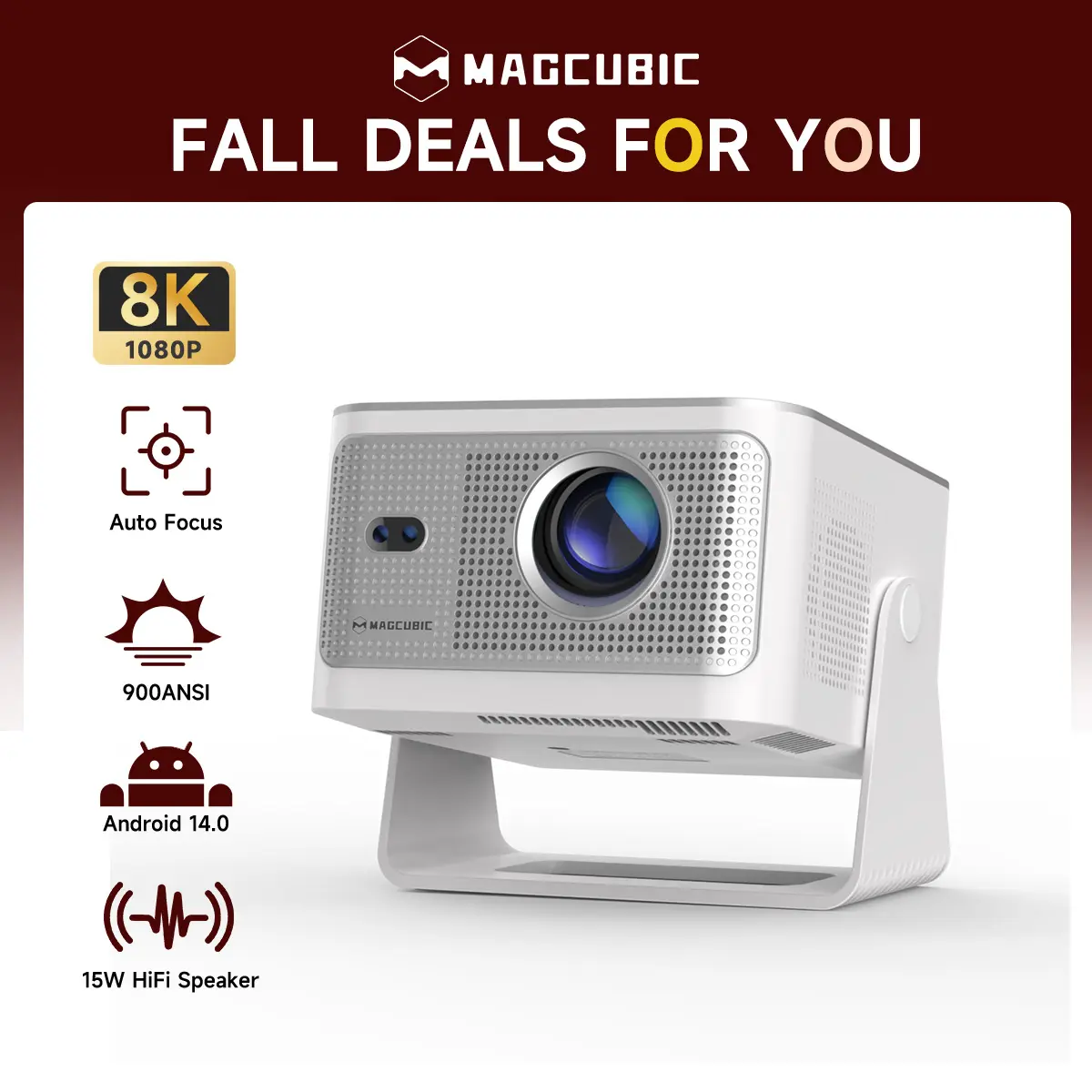 Magcubic HY350MAX Smart Projector, Auto Focus 900ANSI Ultra Brightness Native 1080P 8K Support 15W HiFi Speaker, Dual WiFi6 Bluetooth 5.4 Android 14 Allwinner H726 Auto Keystone, 180° Rotation Portable Home Cinema Gift Projectors For Bedroom #TechVibes