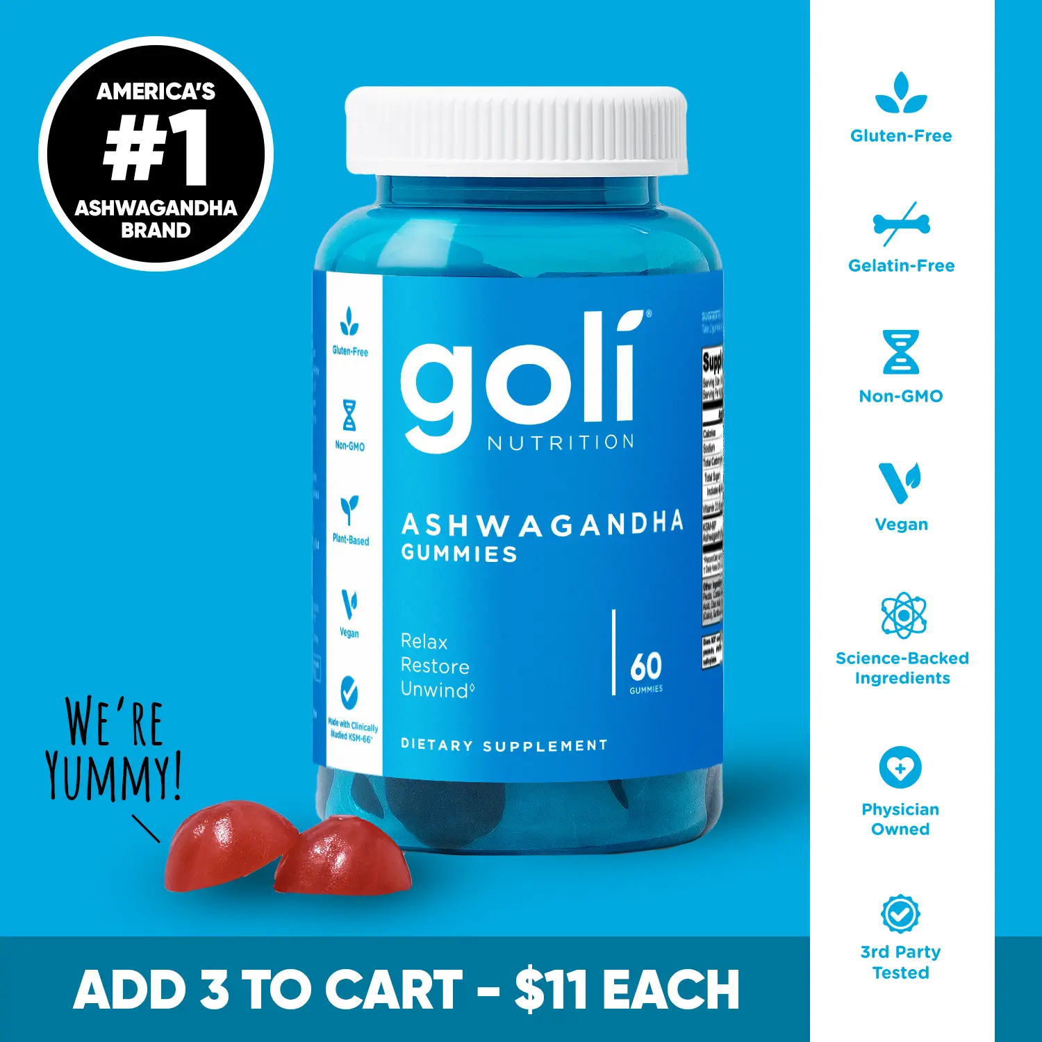 Goli Ashwagandha & Vitamin D Gummy - Mixed Berry, KSM-66, Vegan, Plant Based, Non-GMO, Gluten-Free & Gelatin Free. America's #1 Ashwagandha Brand