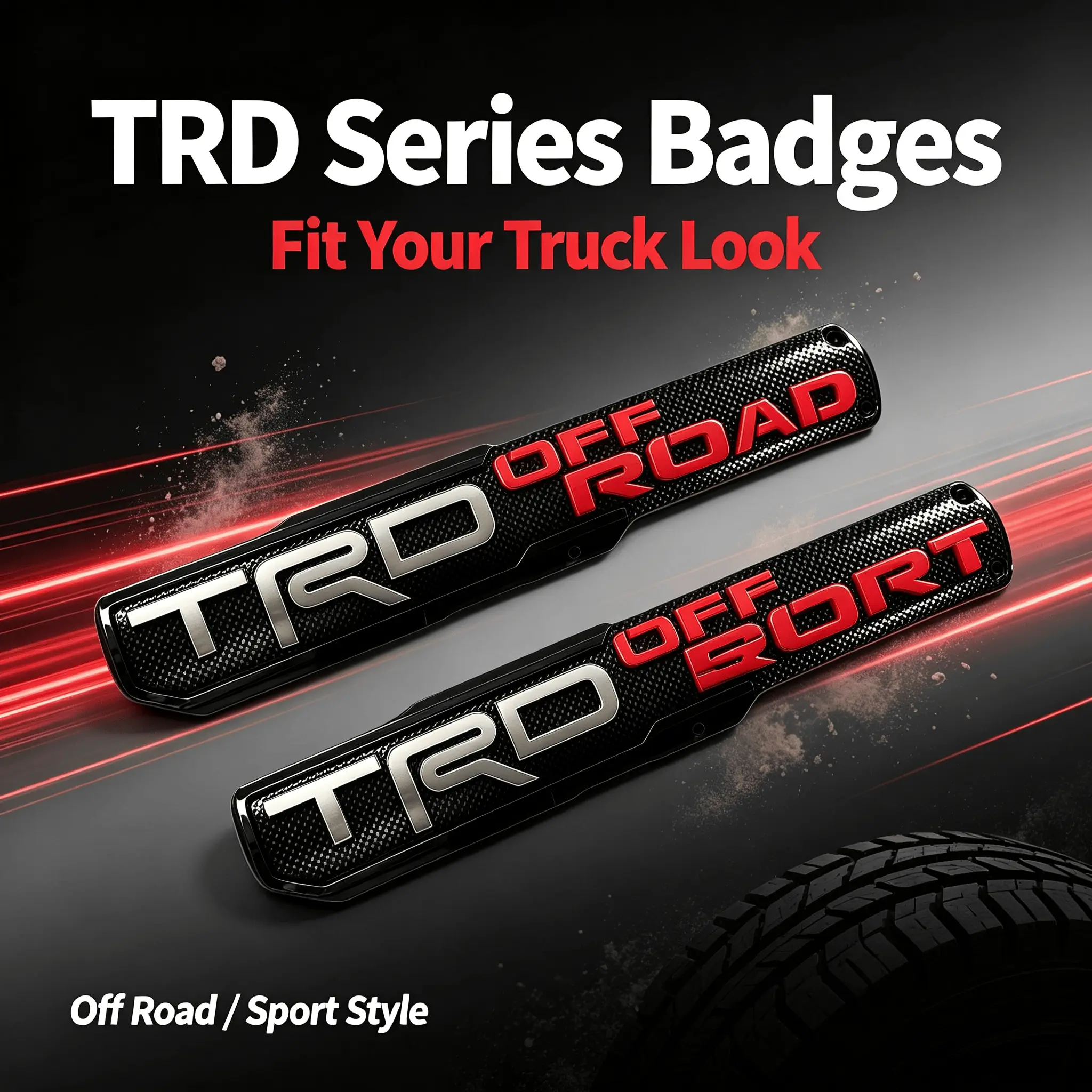 Carbon Fiber TRD Off-Road Sport Badge - Self-Adhesive Replacement Car Door Emblem with Raised Letters for Toyota Tacoma, Tundra Trucks, Enhances Sport Look & Visual Upgrade