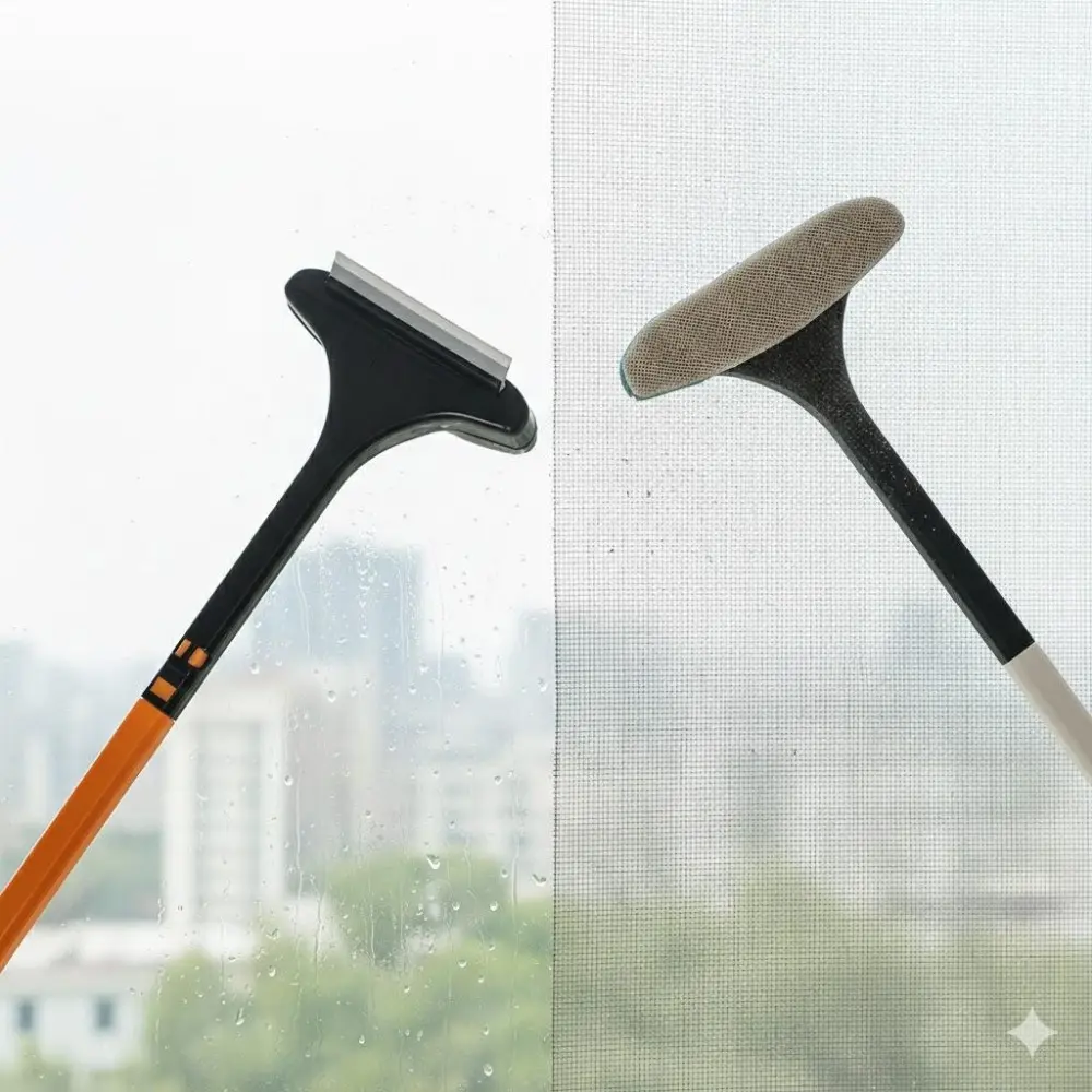 Ultra Long Handle Cleaning Brush Home Cleaning Tool for Windows Screens Bathroom Kitchen Carpet Curtains Deep Clean Washable Telescoping Squeegee Scrubber with Non-Slip Grip Household Cleaning Tool