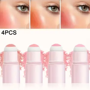 4Pcs Vibrant Blush Stick Set Long Lasting Makeup Natural Luster Blusher Easy to Blend Brightening Cheek Stain Waterproof SweatProof Cream Daily Multifunctional Cosmetic