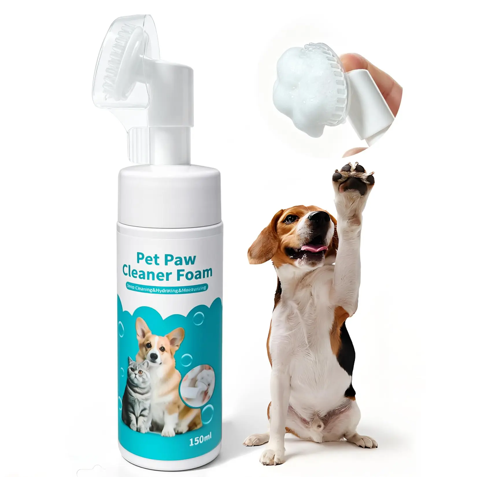 Paw Cleaner for Dogs & Cats,No-Rinse Foaming Dog Paw Cleaner Washer Cleanser, with Scrubber Brush, Gentle & Moisturizing
