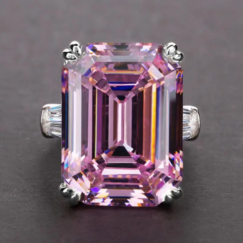 925 Sterling Silver Shiny Big Rectangle Zircon Women Rings White/Pink Stones Available Bridal Wedding Ring Top Quality