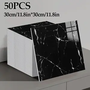 50pcs Faux Marble Decorative Wall Stickers Self-Adhesive Marble Pattern Wallpaper, Home Decor for Living Room Bedroom Bathroom Toilet Kitchen Shower
