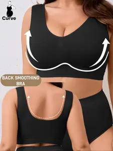 Plus Size Double Layer Wireless Bra with Soft Wide Straps, Breathable Casual Crop Tank with Detachable Pads, All Season Comfort