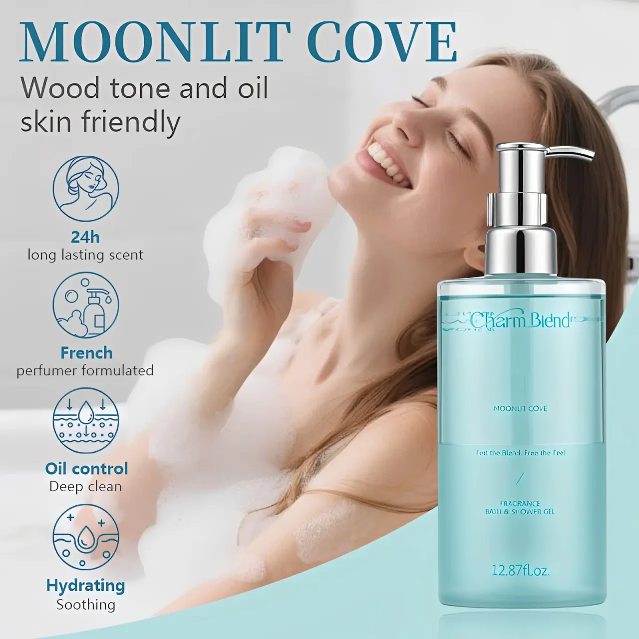 Vanilla & Citrus Scented Body Wash Cleanser - 12.87 oz Salon-Quality Body Care Foam, Long-Lasting Aroma, Hydrating, Fresh and Clean, For Dry & Sensitive Skin, Single Bath & Shower Product, Citric Acid, Vanilla Scents, 24 Months