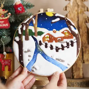 Buy One Get One 2 Sets of igloo-Themed Beginner's Wool Needle Felting DIY Kits,   Felt Fabric Home Decoration Christmas gifts embroidery kit Needle
