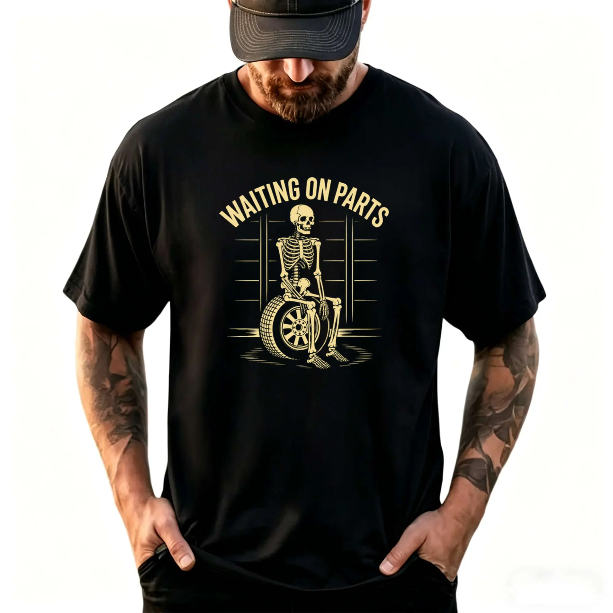 Funny "Waiting for Parts" Mechanic Skeleton Car Repair Life T-Shirt