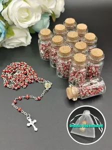 US LUOKASI 12pcs Baptism Favors Red Beads Rosary in Wishing Bottle Perfect for DIY Baptism Favors Holy Communion Recuerdos De Bautizo Quinceanera Christening Primera Communion Gifts