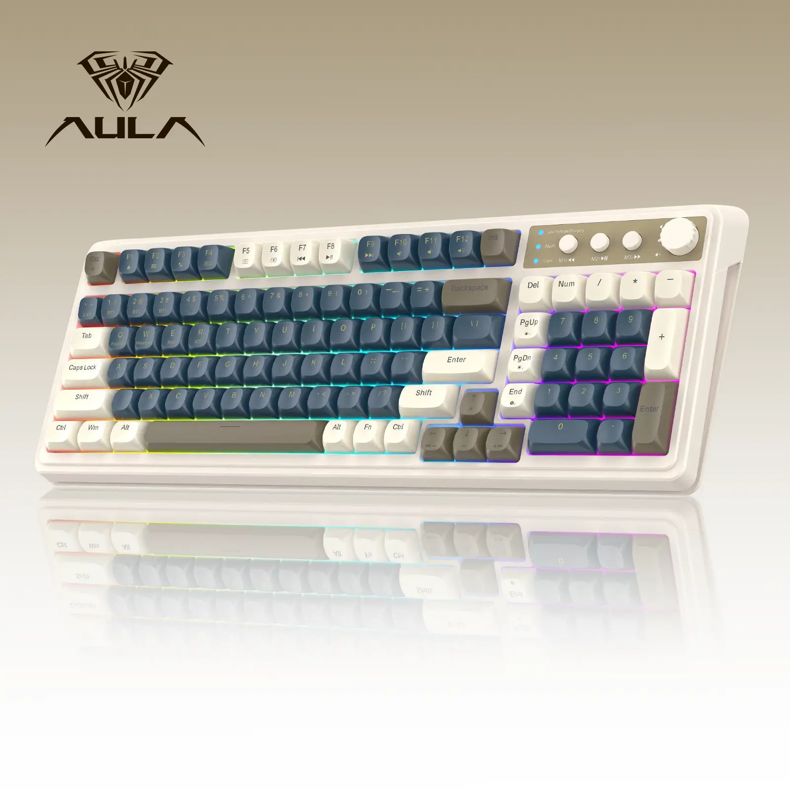 AULA S99 Key Keyboard, Bluetooth 2.4GHz USB-C RGB Gaming Keyboard with Media Knob Number Pad Ergonomic Design for PC Mac and Xbox Perfect for Gamers S99 Keyboard Fixed Keycaps & Switches (Non-Replaceable)