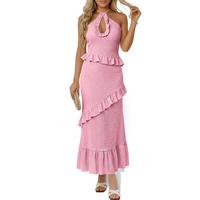 Women's Sexy Halter Maxi Dress Cutout Sleeveless Ruffle Tassel Backless Party Club Summer Dresses