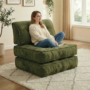 Corduroy Foldable Sofa Bed, Convertible Sleeper Chair, Comfortable Floor Sofa Lounge for Living Room, Single & Double Sizes