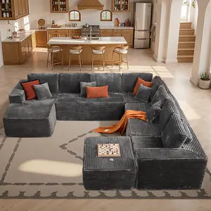 Oversized Viral Cloud Couch U Shape Boneless Sectional Sofa,Oversize Modern Modular Sofa with Deep Seat, Upholstered Couches for Living Room Bedroom,No Assembly Required, Free Combination,Plush Corduroy Fabric