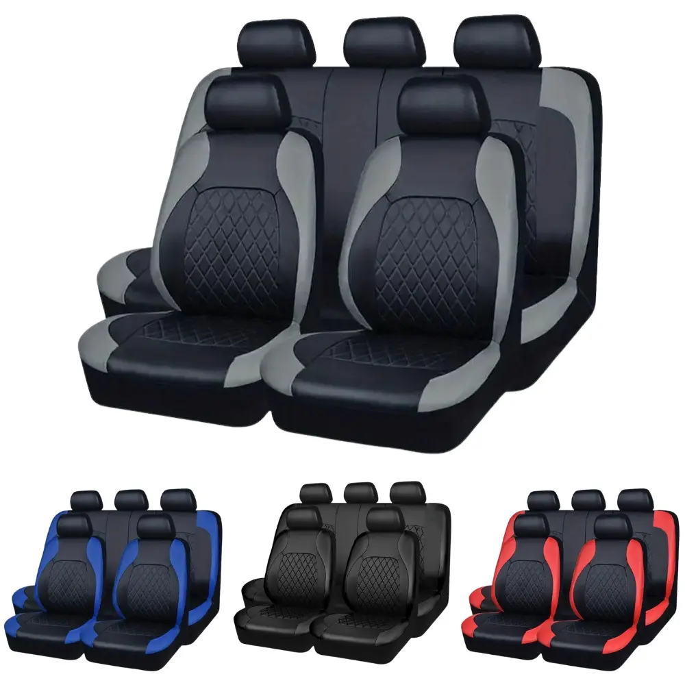 Universal Leather Car Seat Covers for 5 Seats PU Leather Waterproof Protectors Protects Spills & Scratches Fits Most Car Van SUV Truck Airbag Compatible Car Interior Accessories