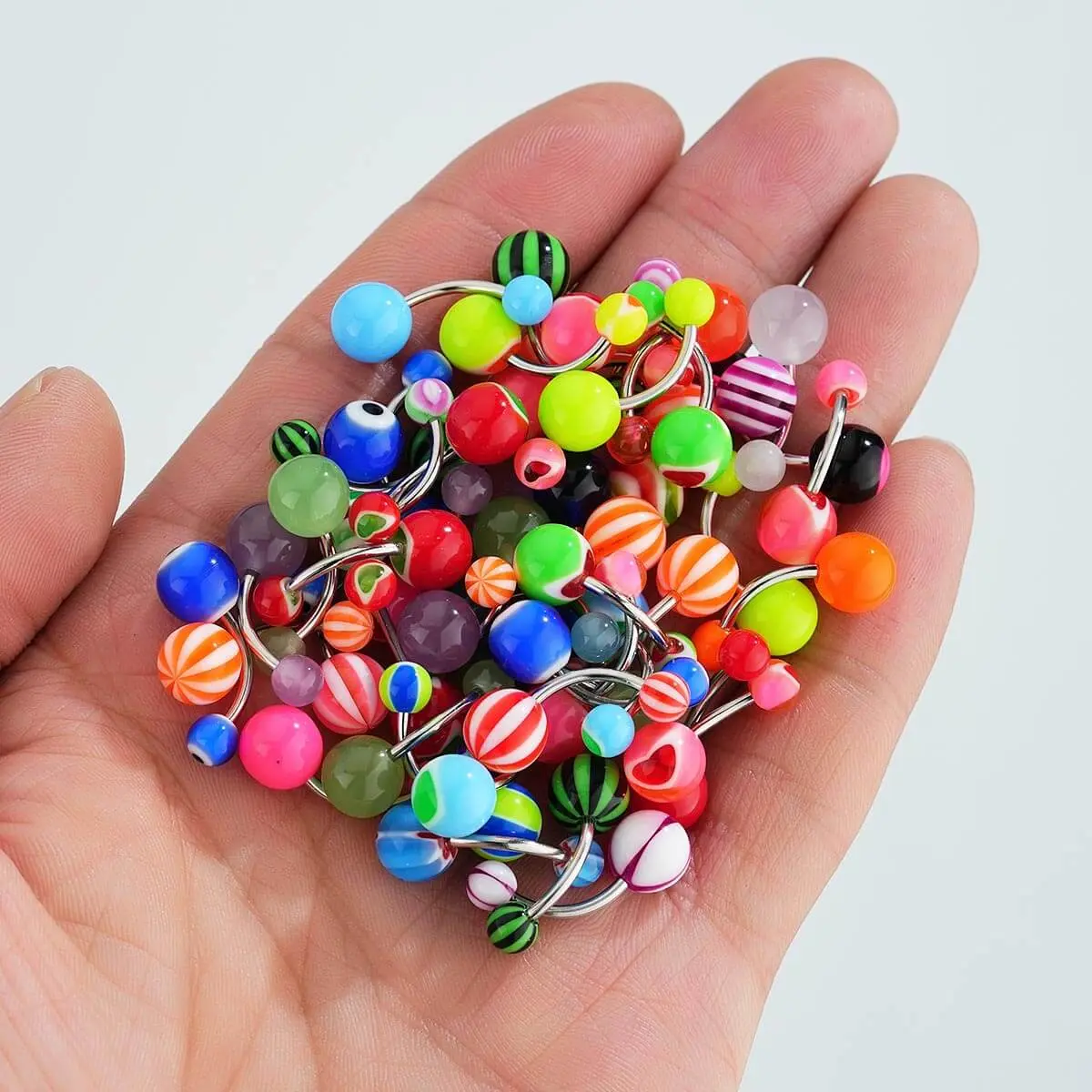 Oufer 50PCS Colorful Acrylic Belly Rings Pack Navel Piercing Rings