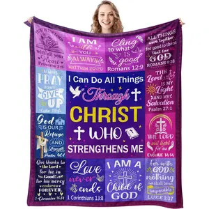 Mother's Day Gifts Christian Gifts for Women Blanket Inspirational Bible Verse Throw Blanket Religious Gifts for Women Soft Flannel Healing Blanket, Printed on One Side with a Plain White Back