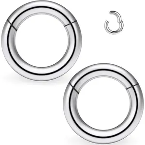 2G 4G 6G 8G 10G 12G 14G 16G Hinged Septum Rings Clicker Ear Gauges Earrings Surgical Steel Hoop Earrings Stretching kit Big Septum Nose Ring Piercing Jewelry for Women Men