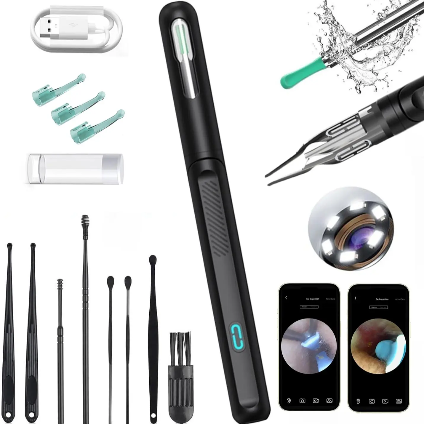 Ear cleaning tool | Earwax Removal Tool, Earwax Remover Tool, Visual ear pick, Ear Cleaner Camera, with 5 replaceable silicone soft tips, USB charging cable, a good gift, Earwax Removal Kit