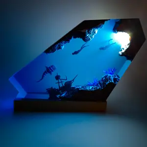 Whale Shark Diver Shipwreck Ocean Resin Night Light Handmade Gift for Thanksgiving Halloween Christmas Birthday Unique Art Piece Dreamy Underwater Glow