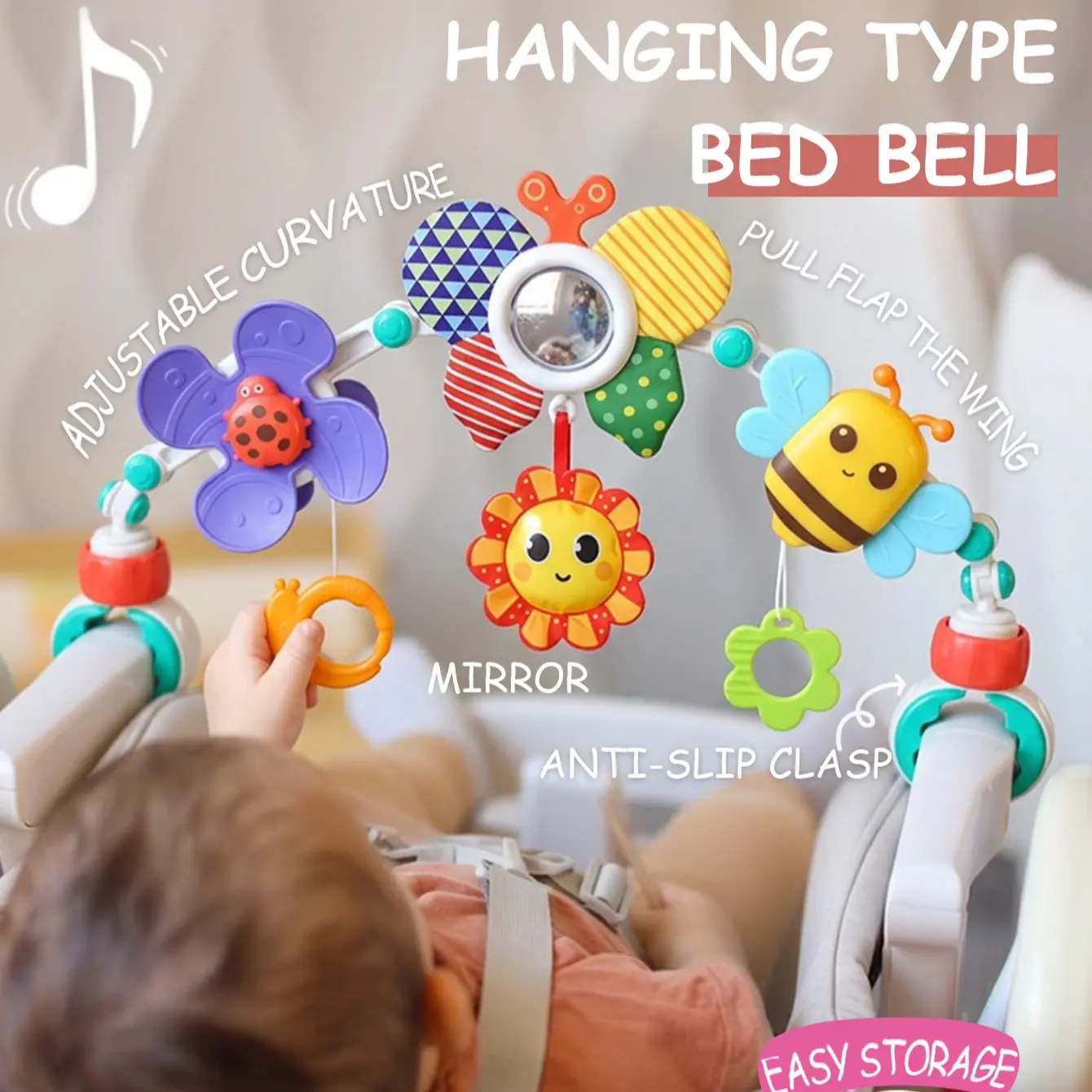 Adjustable Multifunctional Baby Stroller Hanging Toy Set, Interactive Rattle Maracas Sensory Toys for Infants, Early Education, Unisex Baby Toy