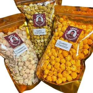 Omar's Famous Popcorn Large 3  Classic top sellers Bundle - queso  cheddar , caramel and strawberry cheesecake Crunchy