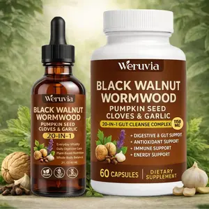 Black Walnut Wormwood Dietary Supplement, with Pumpkin Seed, Clove, and Garlic – 20-in-1 Cleansing Complex, supports digestive and immune system health, plant-based formula, vegan, non-GMO, 60 capsules