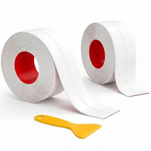 2 Rolls Caulk Tape Waterproof Self Adhesive PVC Seal Strip for Kitchen Bathroom Sink Bathtub Toilet Edge Gap Covering Tape, 2 Rolls 1.5 Inch x 10.5 Ft with Sealing Tool, Easy Peel & Press Corner Protector White
