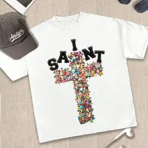 Stylish Cross Graphic Cotton T-Shirt with Colorful Bead Design for Casual Spring and Summer Wear