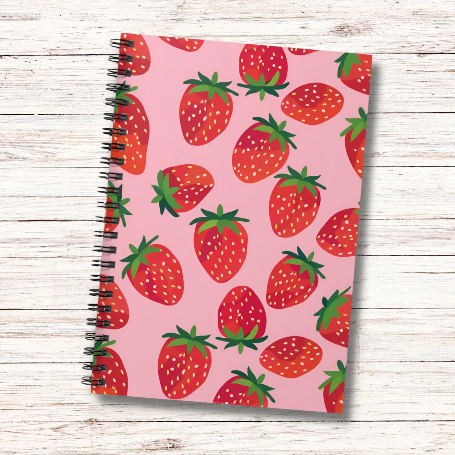 Aesthetic Strawberry Spiral Notebook - Ruled Line, Cute Journal, Fruit Lover Gift, Pink Notebook, Stationery Gift, Back to School Supplies
