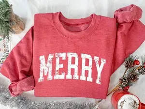 Retro Merry Sweatshirt,  Womens Christmas Shirt, Festive Holiday Sweater, Cute Christmas Gift, Womenswear
