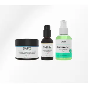 Sapo All Natural Nourishing & Rejuvenating Skincare Kit with Cucumber Face Cleanser, Vitamin C Serum & Daily Moisturizer Cream - Hydrating Skin Combo