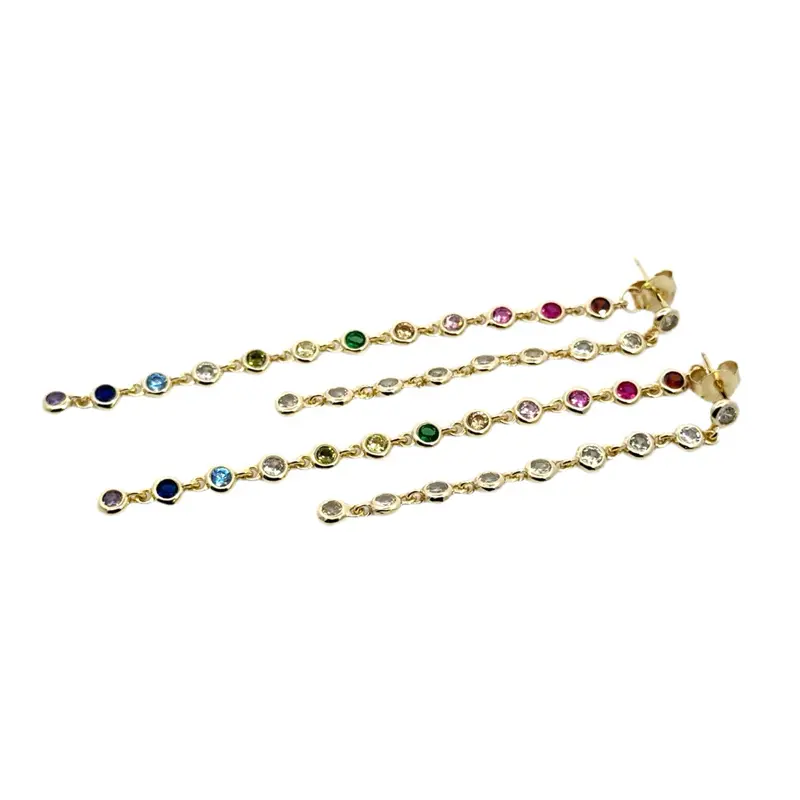 Women's Dainty Sterling Silver Ear Studs with Multicolored Beads Dangle Chain, Elegant Versatile Costume Jewelry for a Vibrant Touch, High Quality Earrings, Adults, Crafted, Fashion Enthusiasts, Women's Fashion