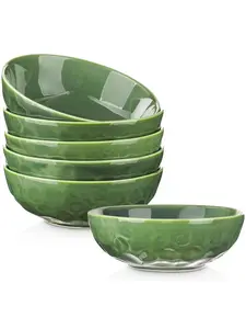 vicrays Ceramic Pasta Bowls Set, 32 Ounce Soup Bowls, Large Salad Bowls, Microwave Safe, Dishwasher, Chip Resistant, Fluted stoneware Bowls for Kitchen, Serving Bowls, Set of 6 (Green) ,Tableware