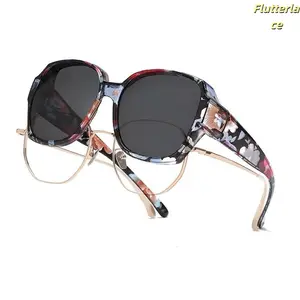 Unisex Fit Over Sunglasses Polarized UV400 Protection, Oversized Geometric Frame Wear Over Prescription Glasses, Anti-Glare Driving Sunglasses Lightweight Trendy Shades for Daily Wear Outdoor Travel