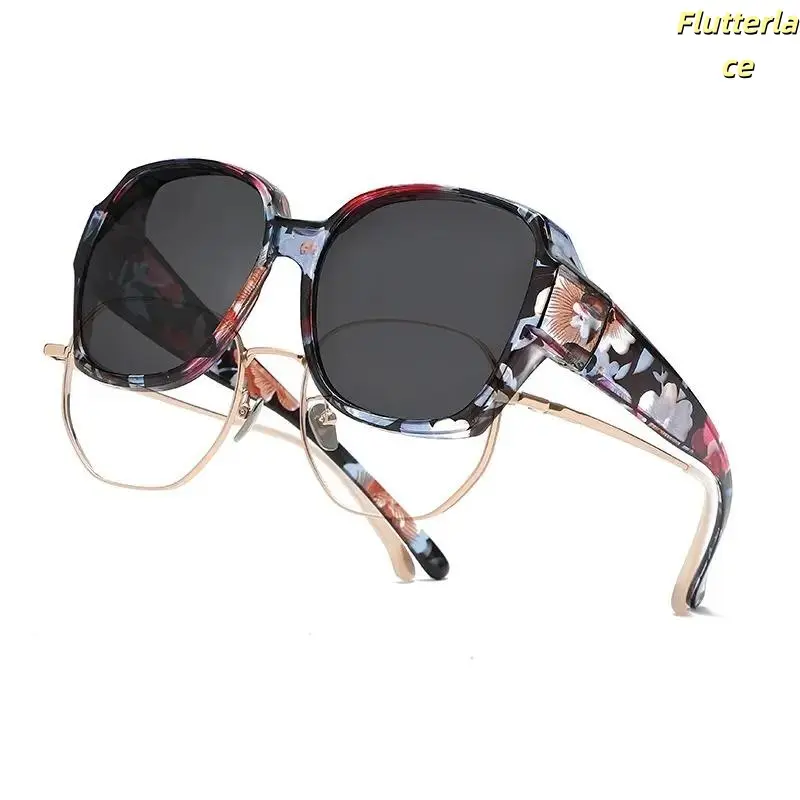 Unisex Oversize Fit-Over Polarized UV400 UV-Lens Sunglasses, Geometric Frame for Prescription Glasses, Anti-Glare Lightweight Shades for Driving, Outdoor Travel