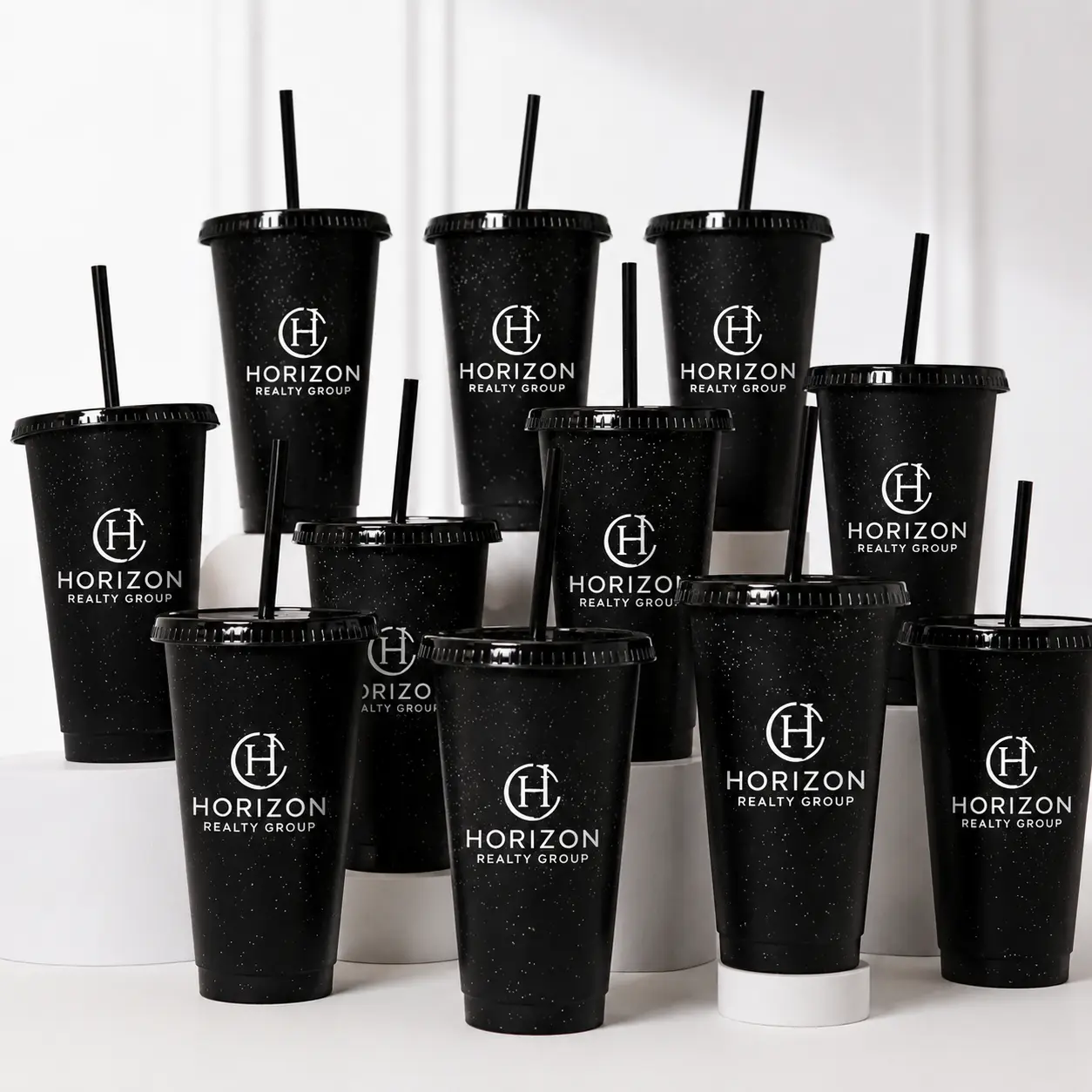 Custom Logo Plastic Tumblers with Straw, Corporate Cups