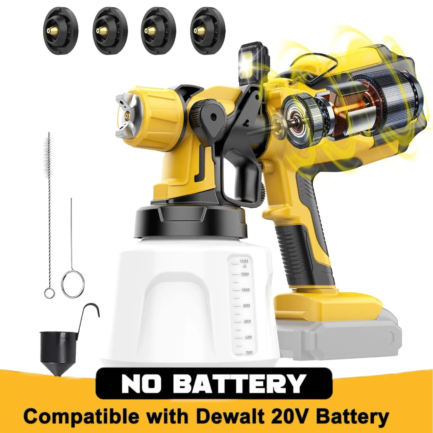 FunnyWhale Cordless Paint Sprayer Compatible with Dewalt 20V MAX Battery(No Battery) Electric Spray Paint Gun with 4 Nozzles and 3 Patterns, Paint Sprayers for Home Interior and Exterior