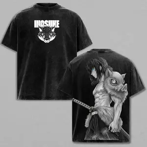 Inosuke Anime Washed Tee – Demon Slayer Vintage Manga T-Shirt, Cool Japanese Anime Graphic Shirt, Oversized Streetwear Trendy Otaku Gift, Aesthetic Shonen Anime Tee men clothing funny graphic tee men’s trendy t-shirts deals humorous streetwear boyfriend