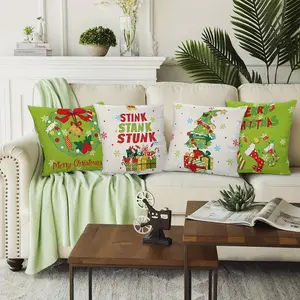 4pcs Festive Christmas Pillow Covers 18x18 Inch Sofa Cushion Covers with Holiday Designs (Wreath, Tree, Stockings, Merry Christmas) for Living Room, Bedroom Thanksgiving, Christmas, Anniversary, Birthday Gift, Christmas Decorative Pillows,Fabric Covers