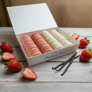 Macarons Strawberry and Vanilla 24 Count Cookie Gift Box Sweet Gourmet Dessert for Celebrations and Gifts