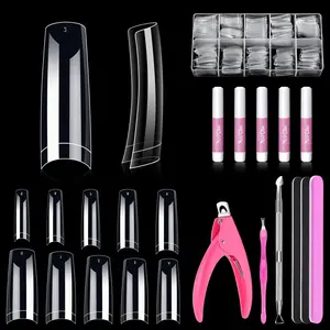 500PCS Clear French Acrylic Nail Tips – Half Cover Fake Nails with Glue, Nail File, Clipper & Cuticle Fork Kit