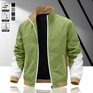 Men's colorblock patchwork jacket, windproof stand collar jacket design, durable fabric, suitable for sports and casual wear, skateboarding, street style, daily outings, campus life, commuter fit