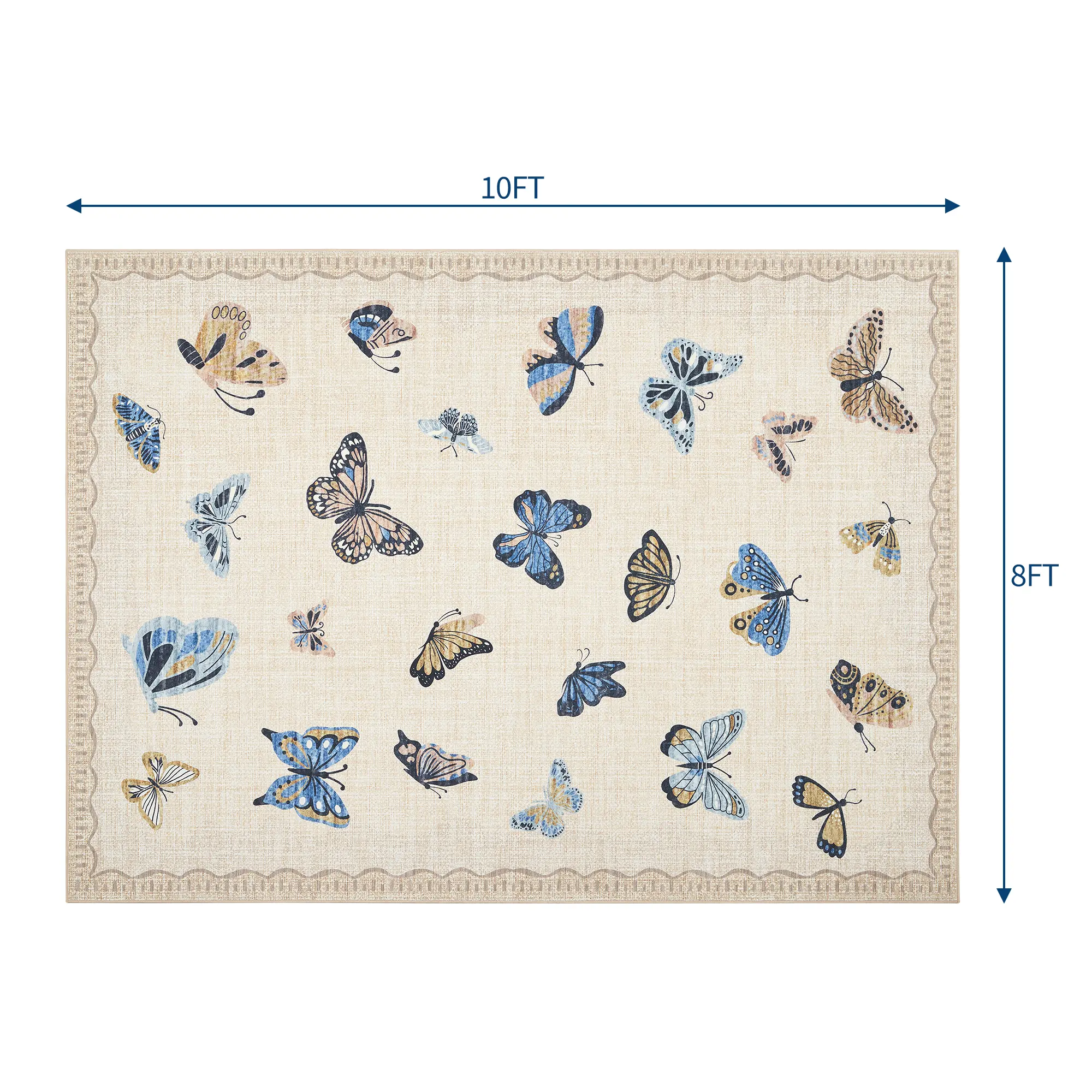 Boho Washable Low-Pile Weave Single Area Rug - Absorbent Nonslip, Animal-Themed, Modern Butterfly Decoration Carpet for Living Room, Bedroom, Boho Washable Rug, Absorbent Nonslip Area Rugs