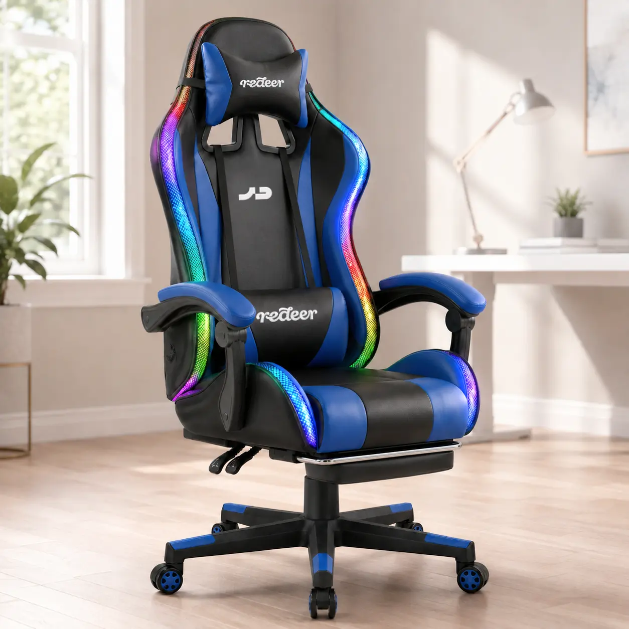 SonicMOO Gaming Chair with RGB LED Lights, Footrest, Lumbar Support & Headrest - High Back Reclining Swivel Computer Chair canopy